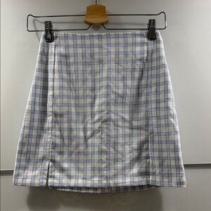 Brandy Melville White and Blue Plaid Mini Skirt